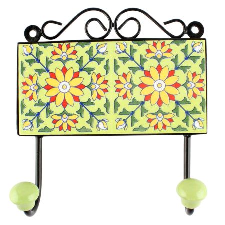 Forest Green Wheel Flower Ceramic Tile Hook